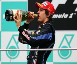 yapboz Sebastian Vettel Sepang yaptığı zafer, Malezya Grand Prix (2010) kutluyor